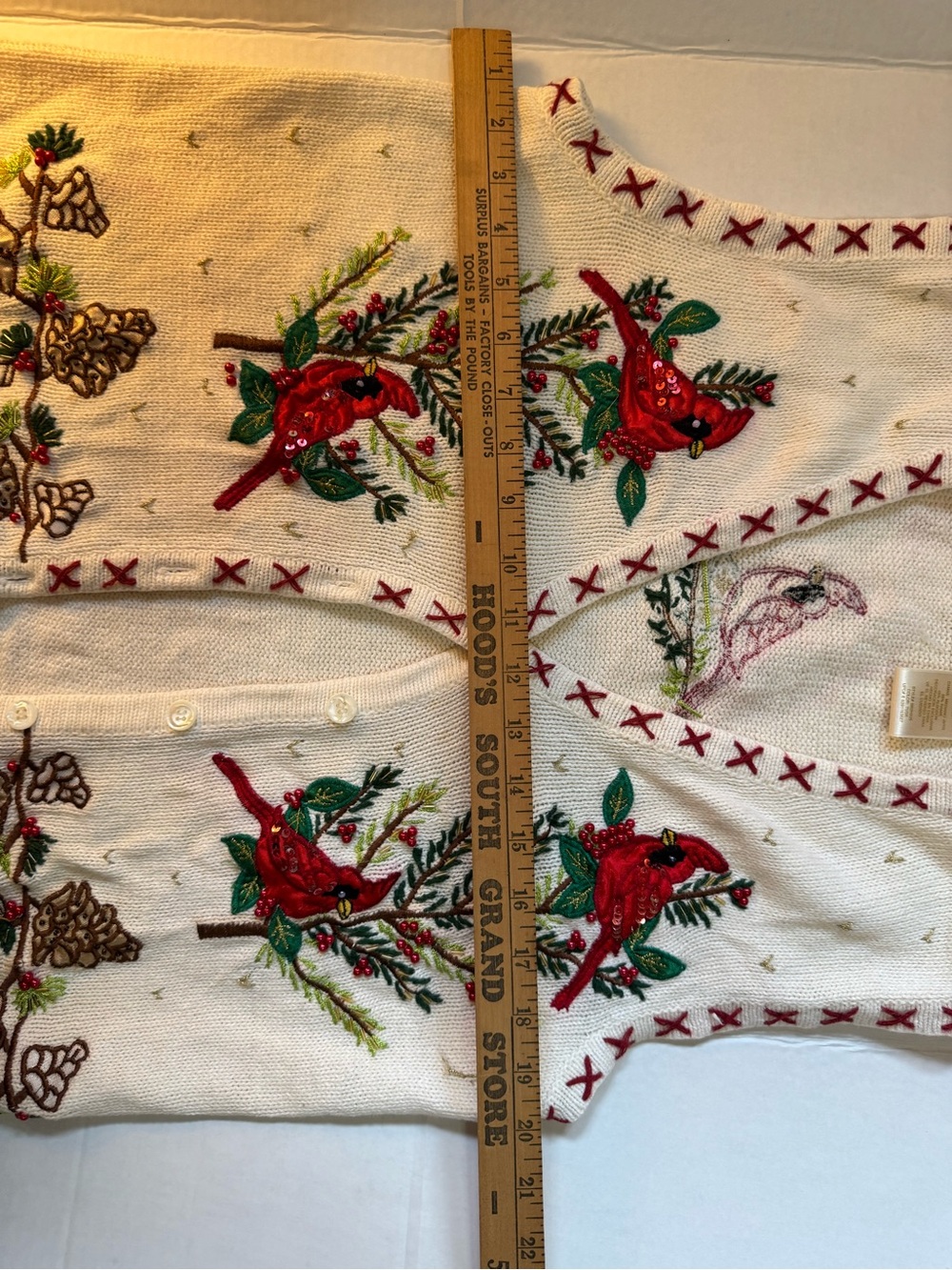 Bobbie Brooks White Embroidered Cardinal & Pinecone V-Neck Sweater Vest - Picture 13 of 13